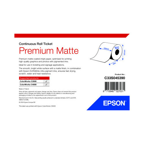 Premium Matte Ticket - Roll: 102mm x 50m